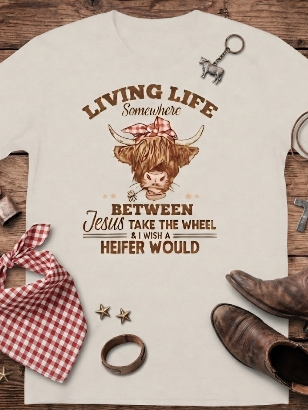 Highland Cow Graphic Tee • Jesus Take the Wheel Shirt • Funny Heifer Western Tee